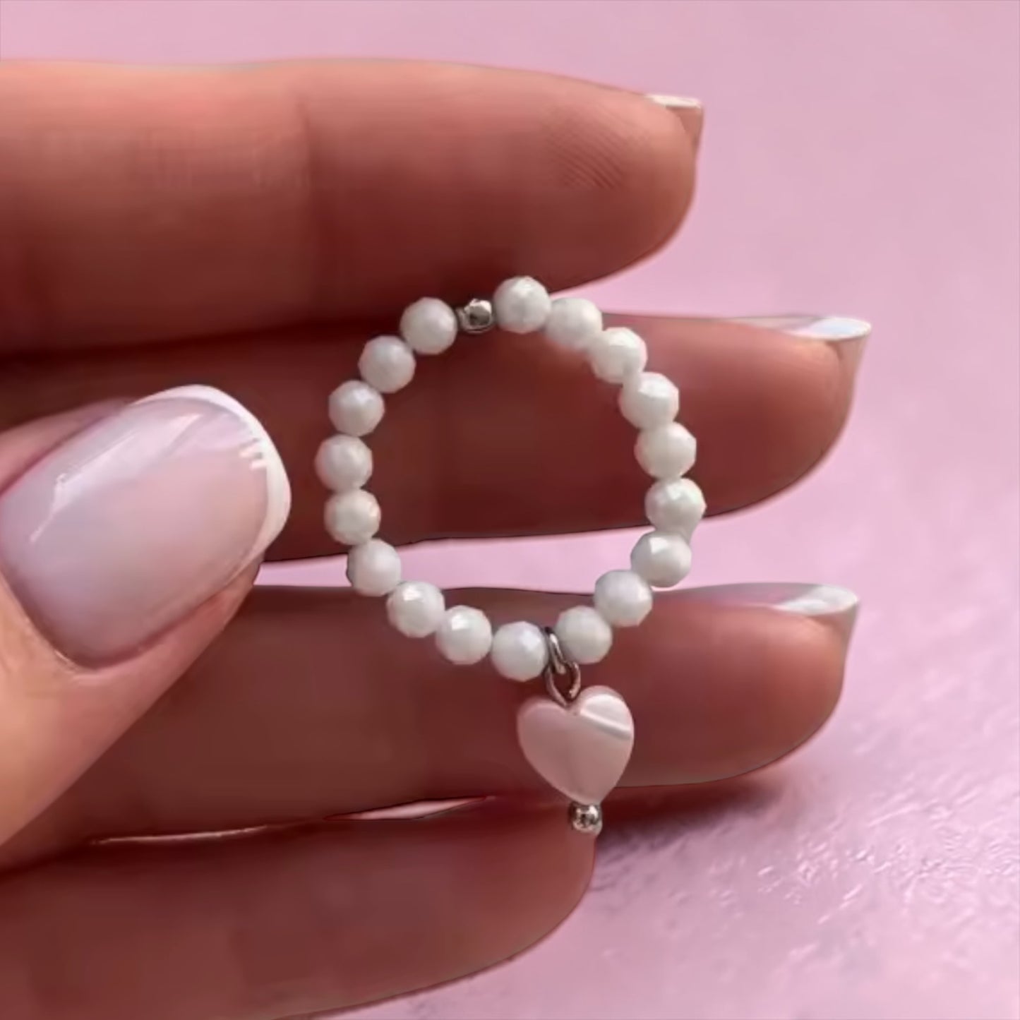 HERZ PERLEN RING WEISS