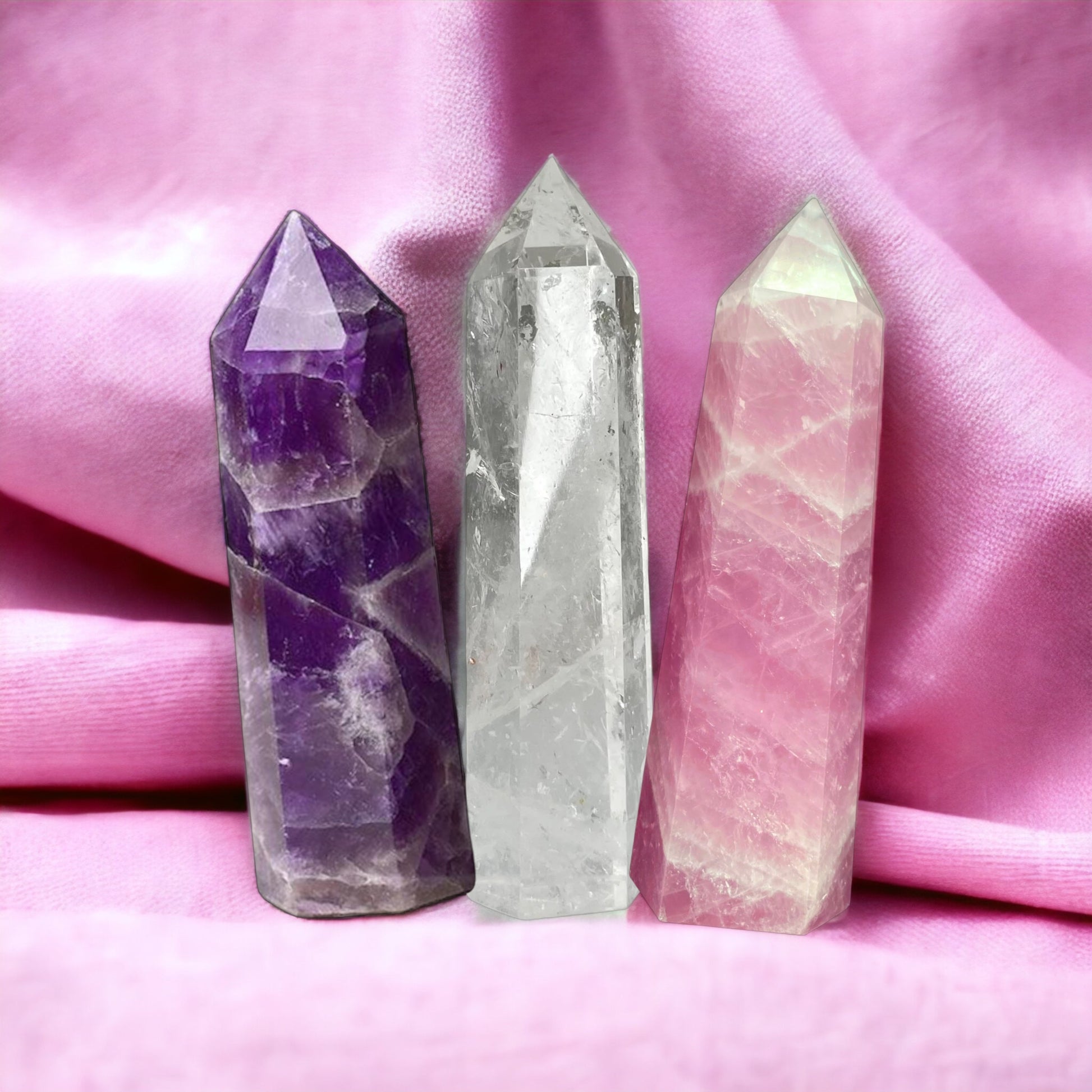 HEILSTEIN Bergkristall KRISTALLE Amethyst LOVELY – SUN Rosenquarz SET & Tower Crystal